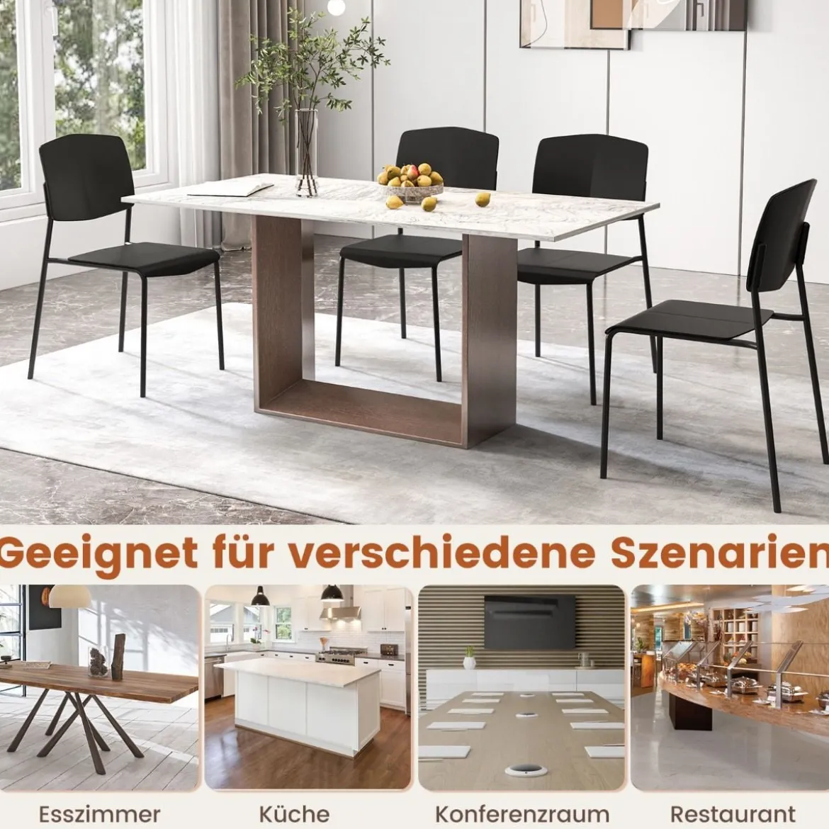 Esszimmerstuhl-Set aus 4 Stühlen Küchenstühle mit Rückenlehne stapelbare Küchensessel Bunt/Schwarz