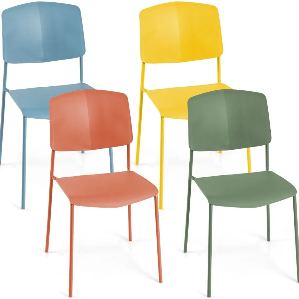 Esszimmerstuhl-Set aus 4 Stühlen Küchenstühle mit Rückenlehne stapelbare Küchensessel Bunt/Schwarz