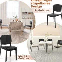 Esszimmerstuhl-Set aus 4 Stühlen Küchenstühle mit Rückenlehne stapelbare Küchensessel Bunt/Schwarz