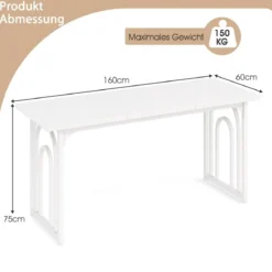 Esszimmertisch Holz 160 x 60 cm rechteckiger Küchentisch mit Metallbeinen Weiß
