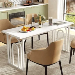 Esszimmertisch Holz 160 x 60 cm rechteckiger Küchentisch mit Metallbeinen Weiß