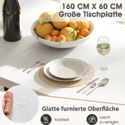 Esszimmertisch Holz 160 x 60 cm rechteckiger Küchentisch mit Metallbeinen Weiß