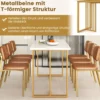 Esszimmertisch Holz 160 x 60 cm rechteckiger Küchentisch mit Marmoroptik & Metallbeinen Weiß + Gold