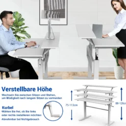 2-Etagen Höhenverstellbarer Ergonomischer Stehtisch Sitz-Steh-Schreibtisch 120 x 60 x 88-126 cm Weiß