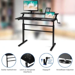 2-Etagen Höhenverstellbarer Sitz-Steh-Schreibtisch Ergonomischer Computertisch 120 x 60 x 88-126 cm Schwarz