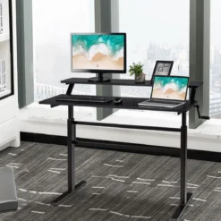 2-Etagen Höhenverstellbarer Sitz-Steh-Schreibtisch Ergonomischer Computertisch 120 x 60 x 88-126 cm Schwarz