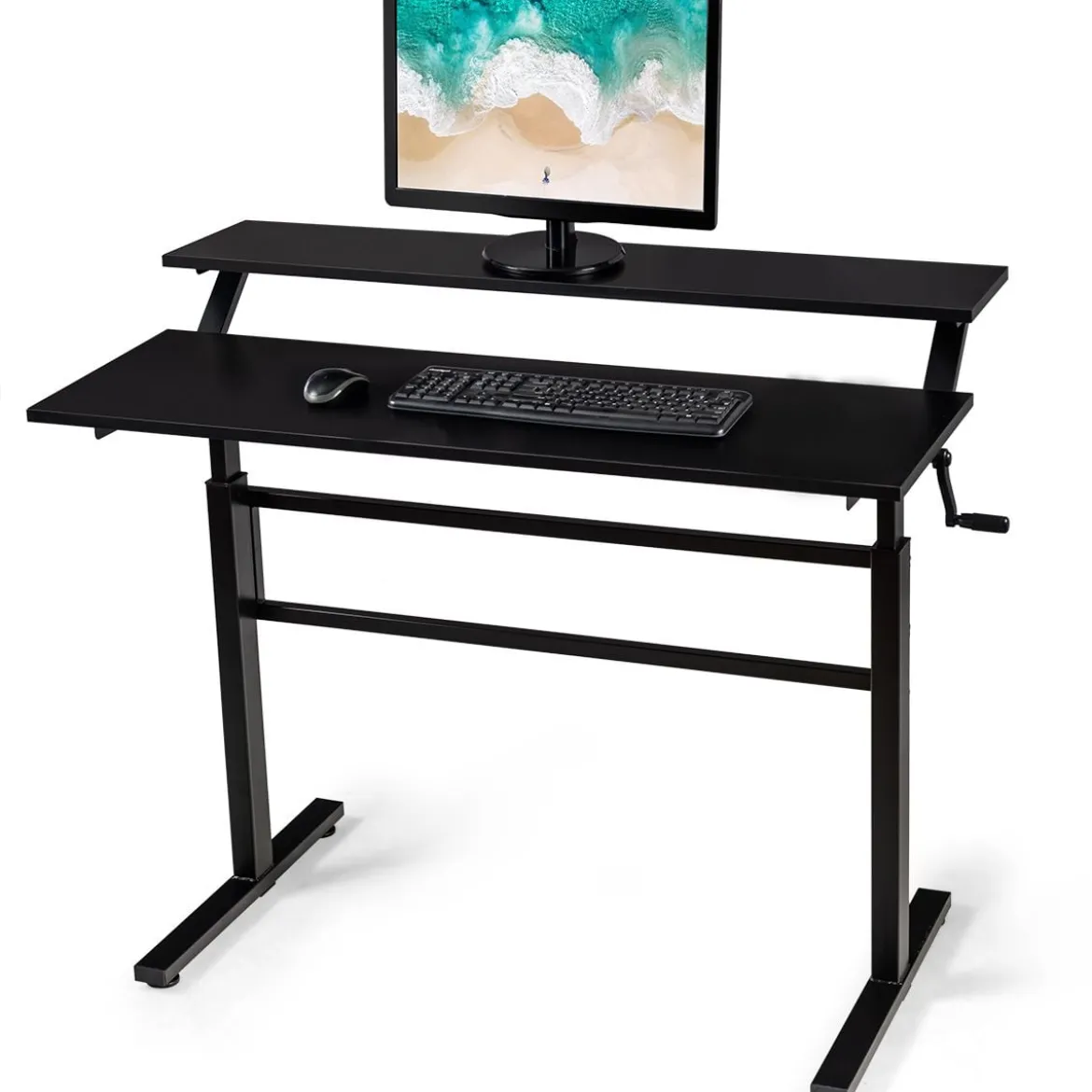 2-Etagen Höhenverstellbarer Sitz-Steh-Schreibtisch Ergonomischer Computertisch 120 x 60 x 88-126 cm Schwarz