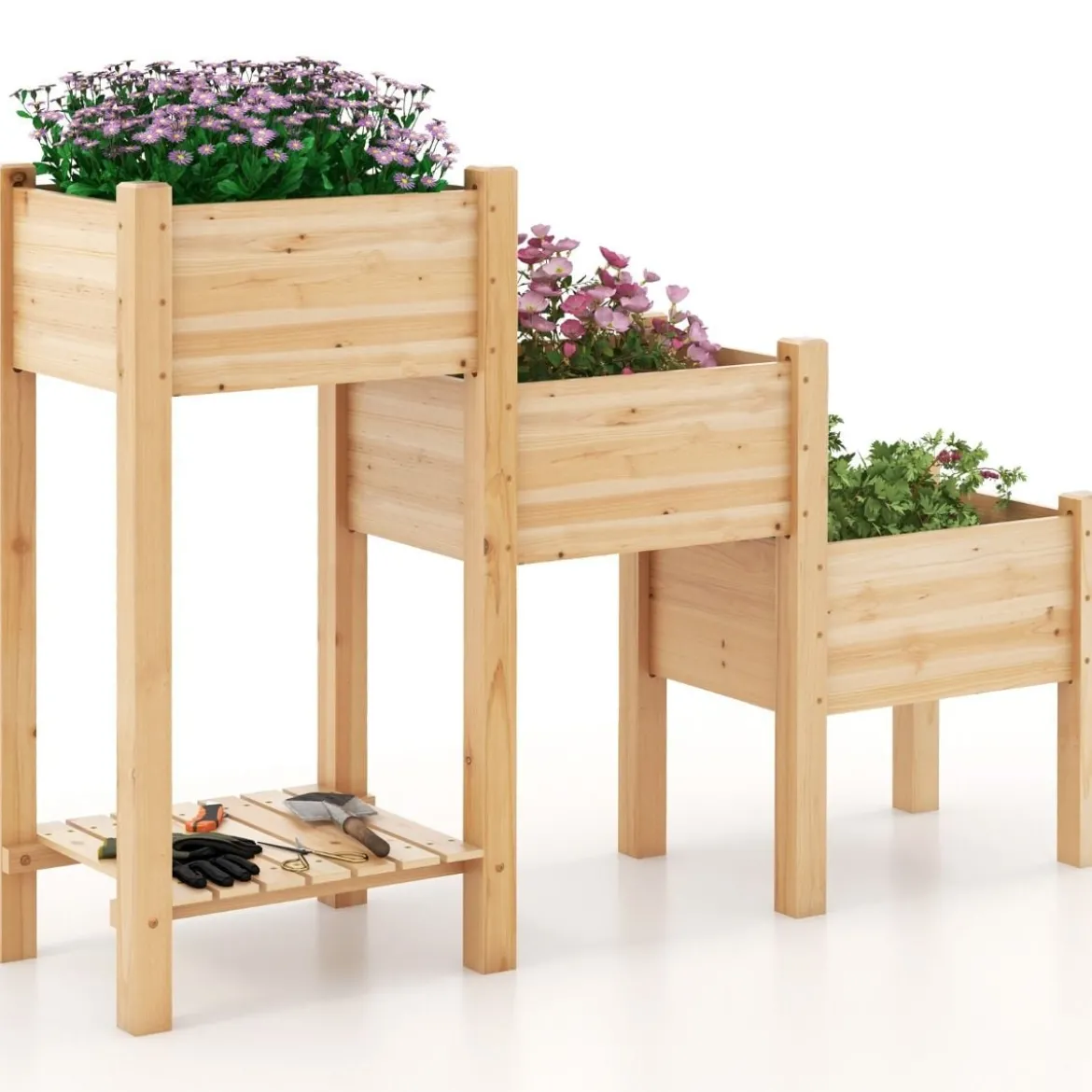 3 Etagen Hochbeet aus Holz mit Entwässerungslöchern Erhöhtes Gartenbeet Natur