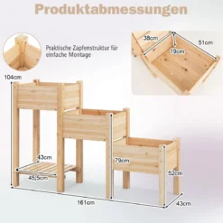 3 Etagen Hochbeet aus Holz mit Entwässerungslöchern Erhöhtes Gartenbeet Natur