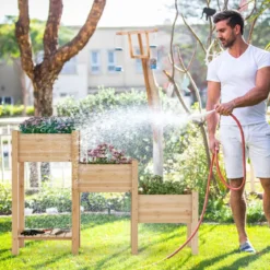 3 Etagen Hochbeet aus Holz mit Entwässerungslöchern Erhöhtes Gartenbeet Natur