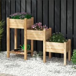 3 Etagen Hochbeet aus Holz mit Entwässerungslöchern Erhöhtes Gartenbeet Natur