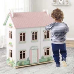 3 Etagen Holz Puppenhaus mit Doppelseitigen Dächern & zu Öffnenden Türen Puppenstube