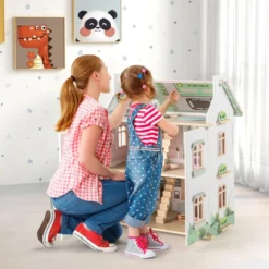 3 Etagen Holz Puppenhaus mit Doppelseitigen Dächern & zu Öffnenden Türen Puppenstube