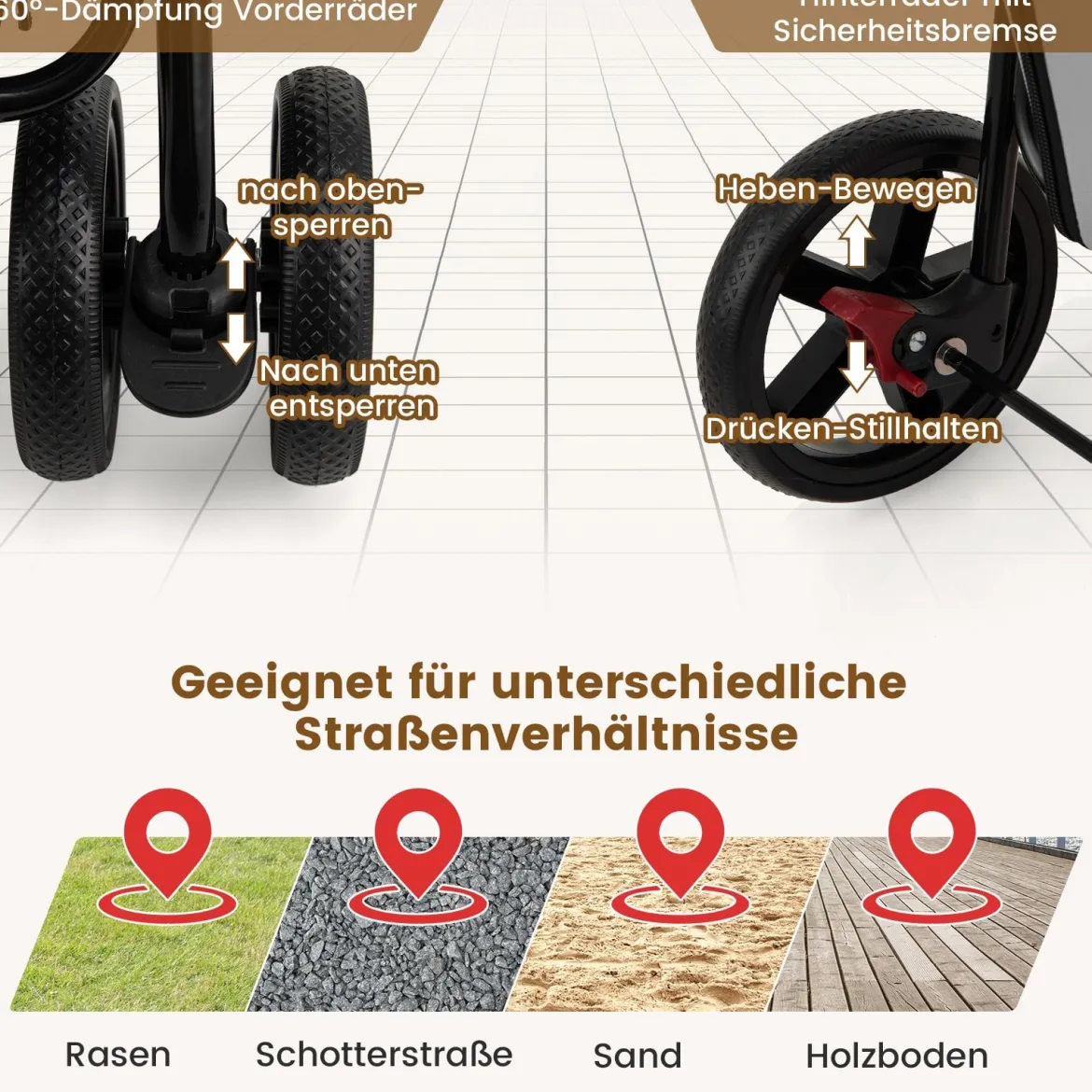 2 Etagen Hundewagen bis 16 kg Hundebuggy mit Netzfenstern Getränkehalter Grau