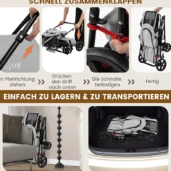 2 Etagen Hundewagen bis 16 kg Hundebuggy mit Netzfenstern Getränkehalter Grau