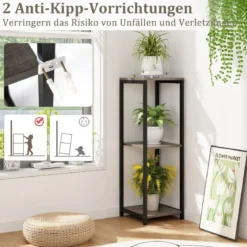 3 Etagen Metall-Pflanzenständer mit Kippsicherung Holz Blumenständer 30,5 x 30,5 x 91,5 cm