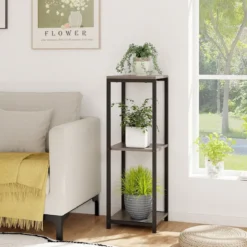 3 Etagen Metall-Pflanzenständer mit Kippsicherung Holz Blumenständer 30,5 x 30,5 x 91,5 cm