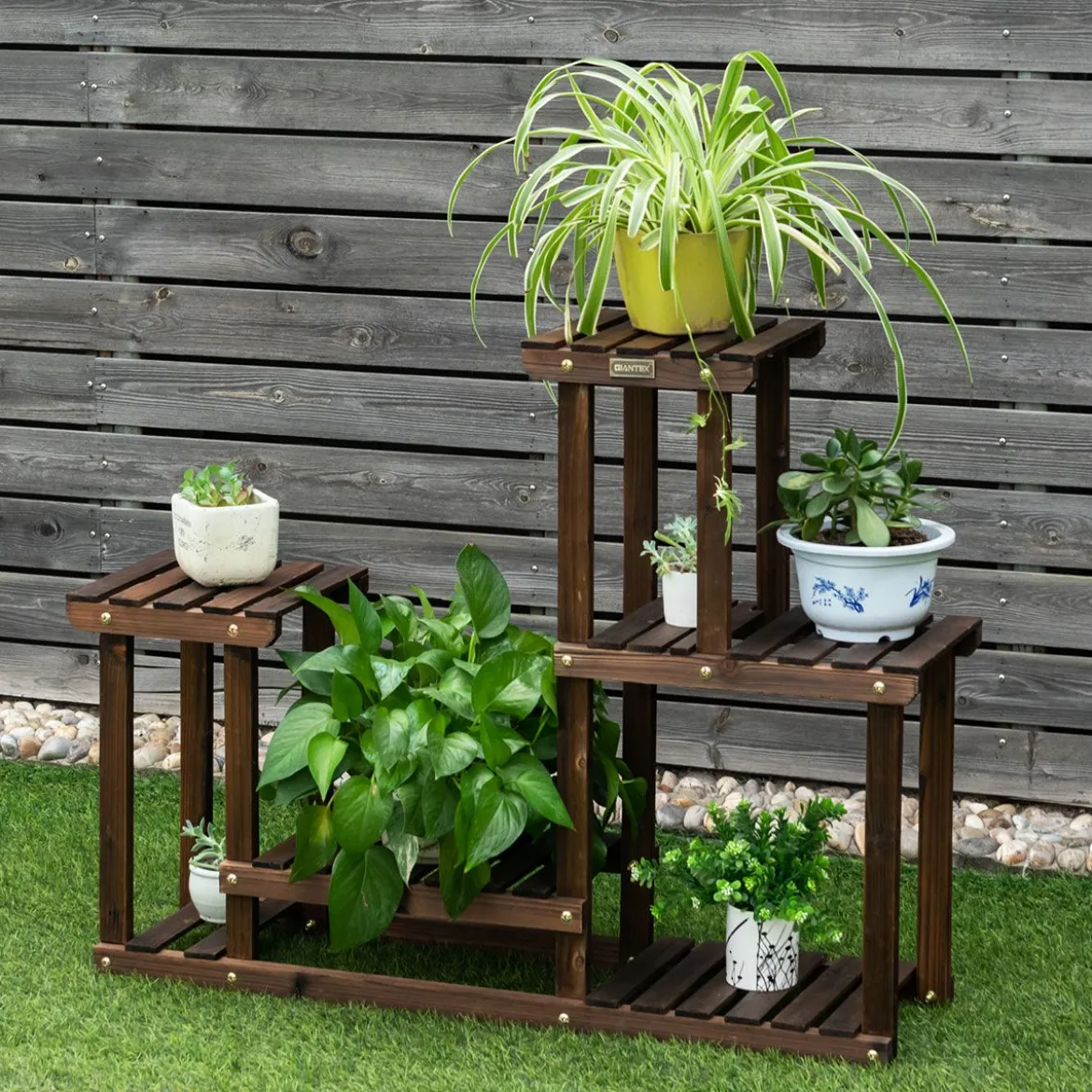 4 Etagen-Pflanzenständer Blumentopf Halter Pflanzen Ausstellungsregal 95 x 25 x 73 cm Natur