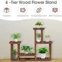 4 Etagen-Pflanzenständer Blumentopf Halter Pflanzen Ausstellungsregal 95 x 25 x 73 cm Natur