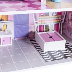 3 Etagen Puppenhaus aus Holz Puppenstube mit Möbeln & Zubehör Puppenvilla Mädchen Rosa
