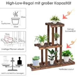 3 Etagen-Solider Hölzerner Pflanzenständer Blumentopf Halter 81 x 25 x 75 cm Natur