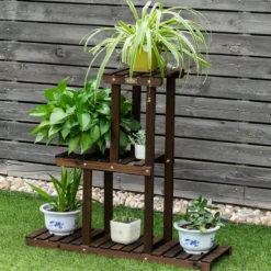 3 Etagen-Solider Hölzerner Pflanzenständer Blumentopf Halter 81 x 25 x 75 cm Natur