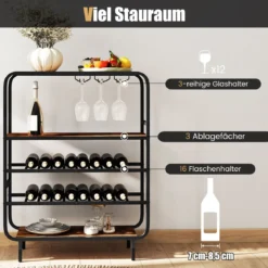 5 Etagen Weinregal für 16 Flaschen mit Glashaltern Flaschenregal Weinständer 90 x 35 x 117 cm