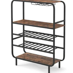 5 Etagen Weinregal für 16 Flaschen mit Glashaltern Flaschenregal Weinständer 90 x 35 x 117 cm