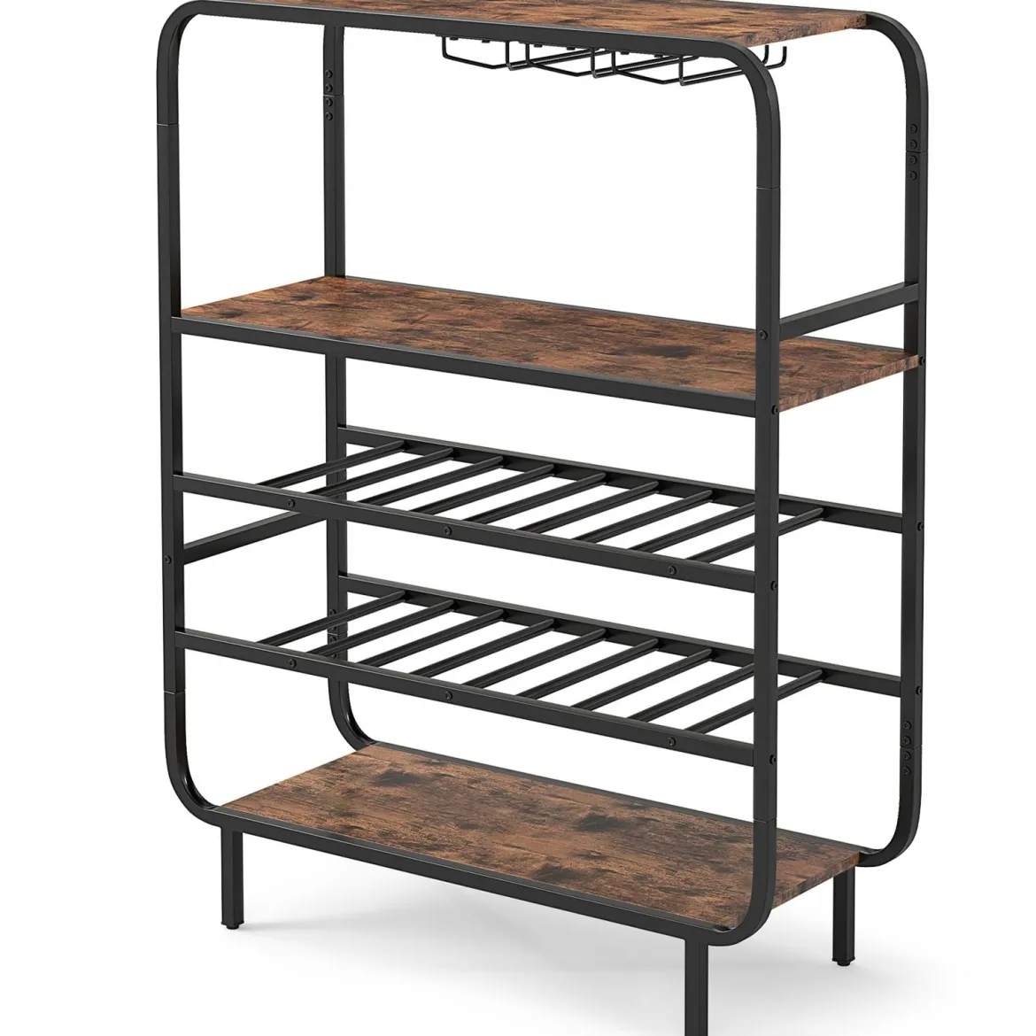 5 Etagen Weinregal für 16 Flaschen mit Glashaltern Flaschenregal Weinständer 90 x 35 x 117 cm