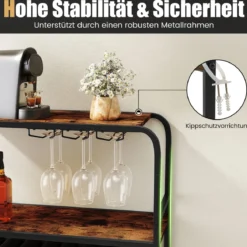 5 Etagen Weinregal für 16 Flaschen mit Glashaltern Flaschenregal Weinständer 90 x 35 x 117 cm