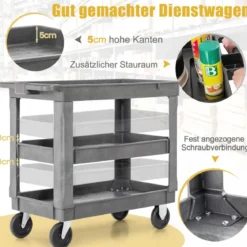 3 Etagen Werkstatt-Rollwagen mit Verstellbarem Mittelboden & Griff Werkstattwagen Grau