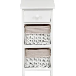 3-etagiger Nachttisch mit Schublade und 2 Aufbewahrungskörben 28 x 26 x 59,5 cm Weiß + Beige