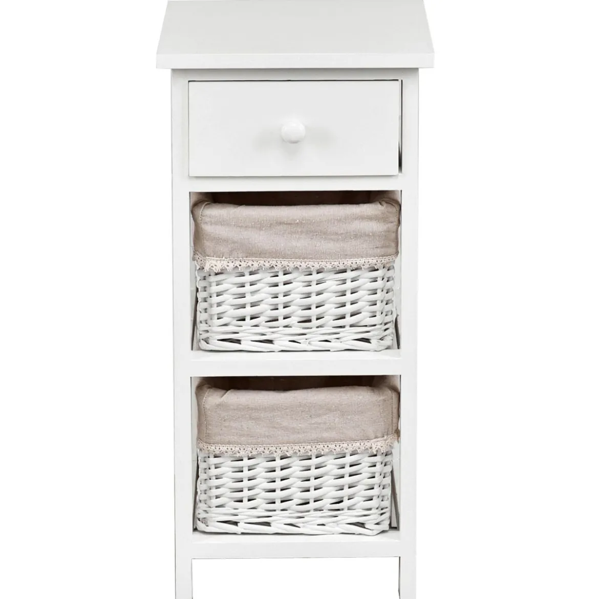 3-etagiger Nachttisch mit Schublade und 2 Aufbewahrungskörben 28 x 26 x 59,5 cm Weiß + Beige