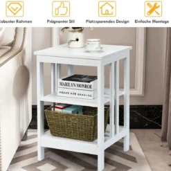 3-Etagiger Nachttisch Sofatisch Couchtisch für Schlafzimmer 40 x 40 x 61 cm Weiß