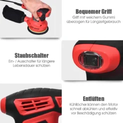 Exzenterschleifer Schleifmaschine mit 15 Schleifpapier 6 Geschwindigkeiten 280W 125mm Durchmesser