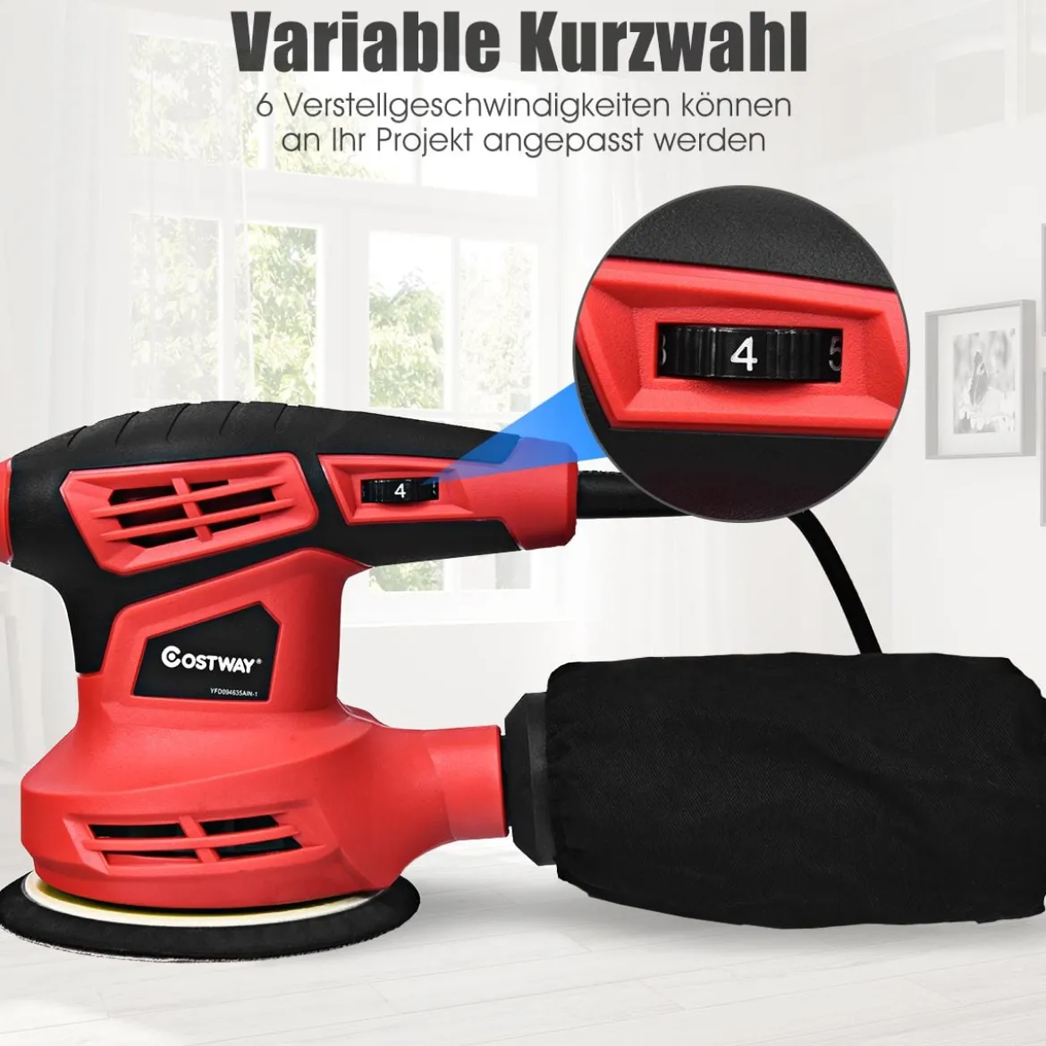 Exzenterschleifer Schleifmaschine mit 15 Schleifpapier 6 Geschwindigkeiten 280W 125mm Durchmesser