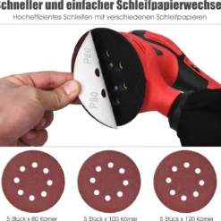 Exzenterschleifer Schleifmaschine mit 15 Schleifpapier 6 Geschwindigkeiten 280W 125mm Durchmesser