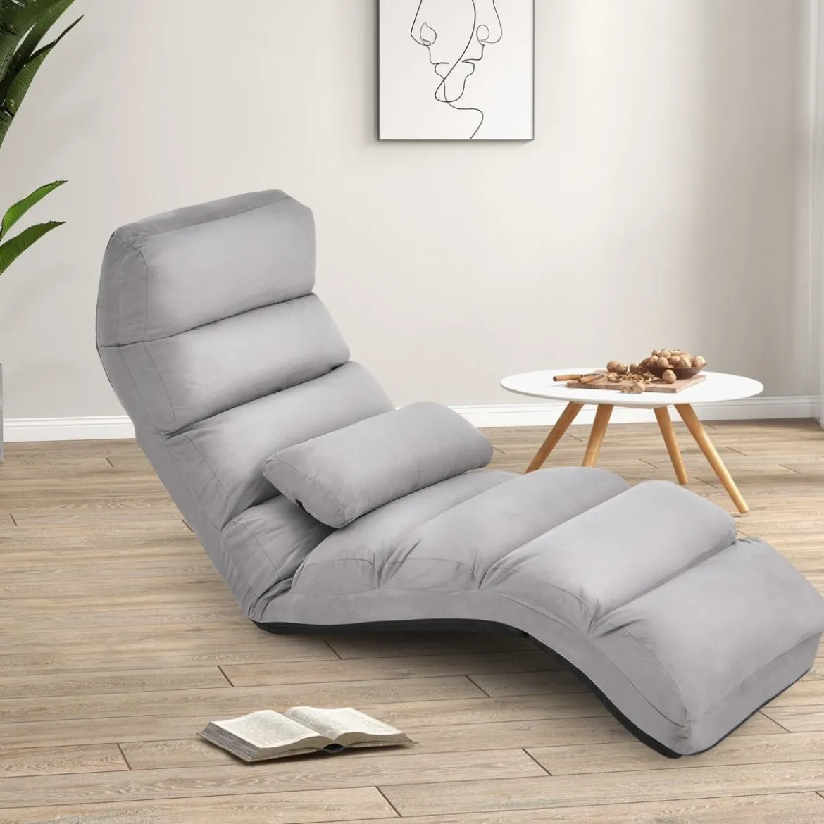 5-fach Einstellbare Relaxliege mit Rückenlehne Klappbare Relaxsessel 175 x 55 x 20 cm Grau