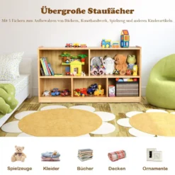 5-fach unterteilter Bücher- & Spielzeugschrank aus Holz Natur 111,5 x 39,5 x 61 cm