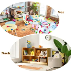 5-fach unterteilter Bücher- & Spielzeugschrank aus Holz Natur 111,5 x 39,5 x 61 cm