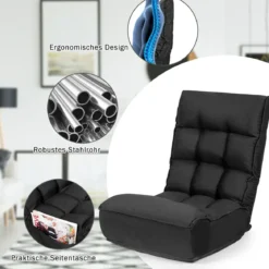 4-fach verstellbarer Boden-Klappstuhl gepolstertes Gaming-Bodensofa Schwarz