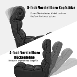 4-fach verstellbarer Boden-Klappstuhl gepolstertes Gaming-Bodensofa Schwarz