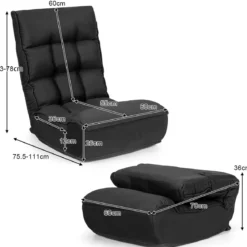 4-fach verstellbarer Boden-Klappstuhl gepolstertes Gaming-Bodensofa Schwarz