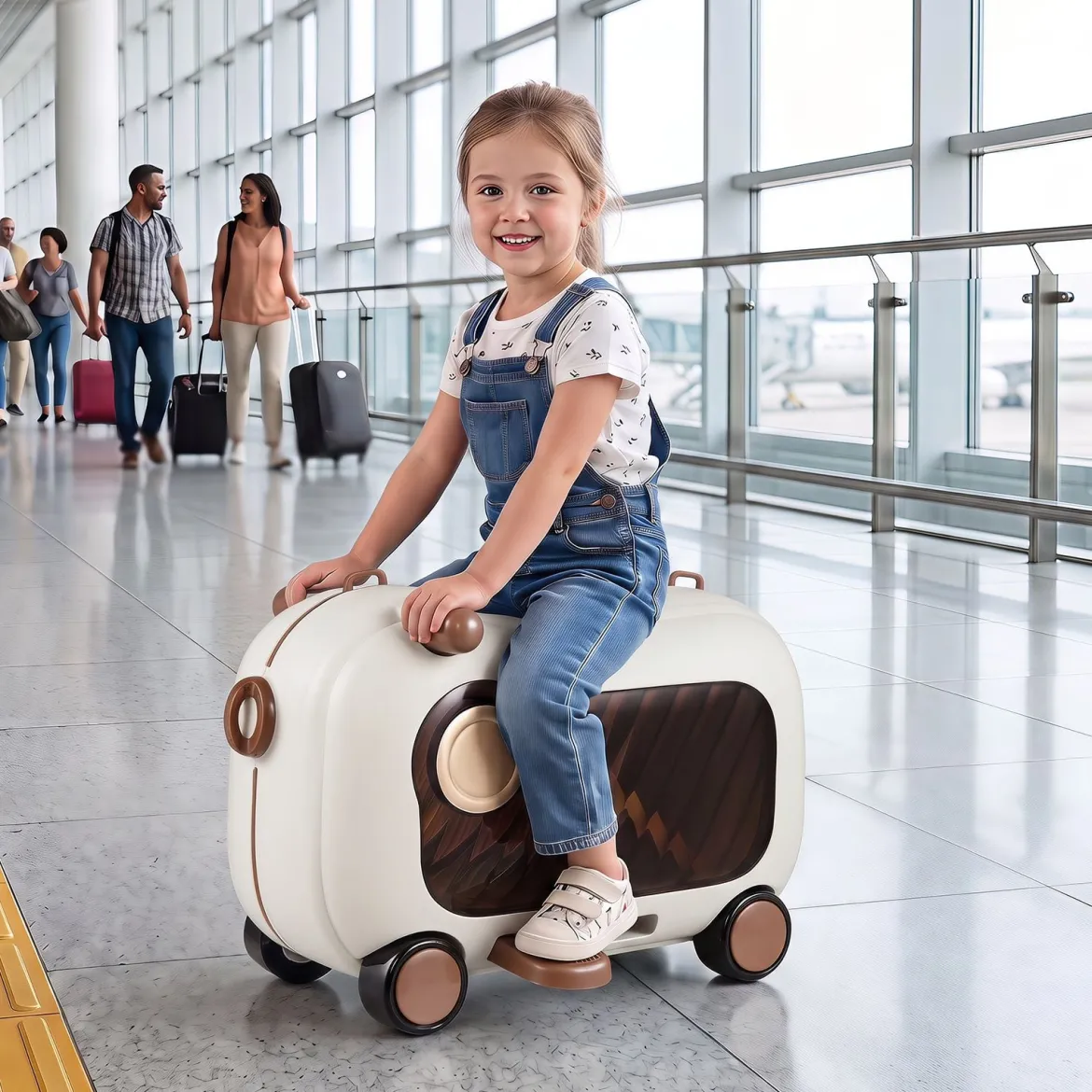 Fahrbarer Kleinkindkoffer mit Rollen Ausklappbaren Seitenpedalen & Sitz 25 kg Belastbarkeit
