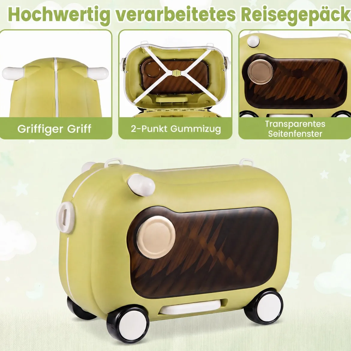 Fahrbarer Kleinkindkoffer mit Rollen Ausklappbaren Seitenpedalen & Sitz 25 kg Belastbarkeit