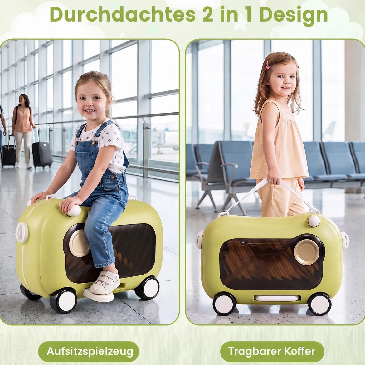 Fahrbarer Kleinkindkoffer mit Rollen Ausklappbaren Seitenpedalen & Sitz 25 kg Belastbarkeit