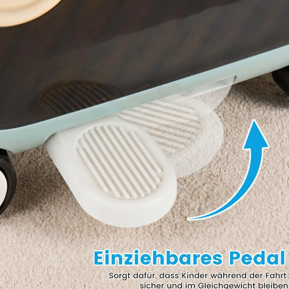 Fahrbarer Kleinkindkoffer mit Rollen Ausklappbaren Seitenpedalen & Sitz 25 kg Belastbarkeit