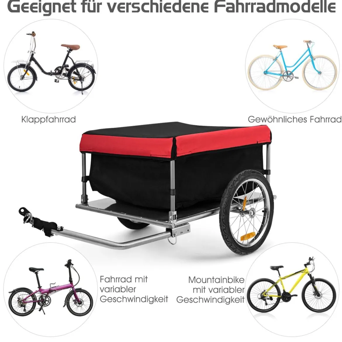 Fahrradanhänger Gepäckanhänger klappbar Lastenanhänger 40 cm Räder bis 40 kg Tragkraft