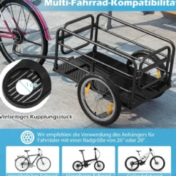 Fahrradanhänger Lastenanhänger Klappbar mit Abdeckung & Kuppler & Reflektoren 145,5 x 61 x 58 cm
