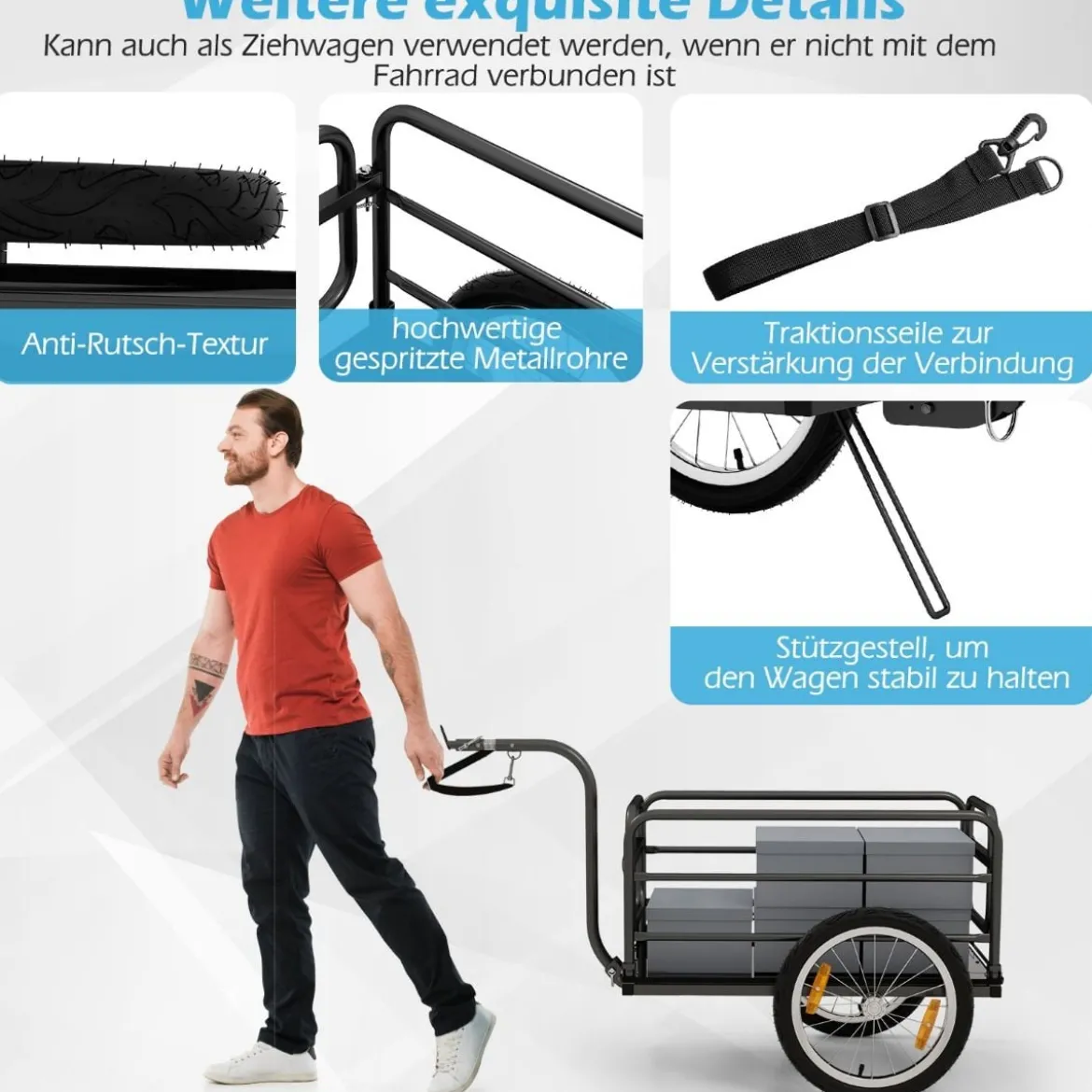 Fahrradanhänger Lastenanhänger Klappbar mit Abdeckung & Kuppler & Reflektoren 145,5 x 61 x 58 cm